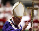Pope Benedict XVI waving to participants at his final public mass. Image of Pope Benedict XVI waving to participants at his final public mass.