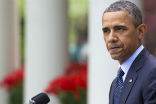 Obama was visibly shaken during his press conference. Image of Obama was visibly shaken during his press conference.