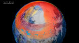 Models show the dust has spread around most of the northern hemisphere. Image of Models show the dust has spread around most of the northern hemisphere.