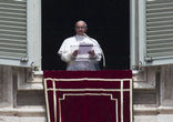 Pope addressing crowd in St. Peter's square during the Angelus. Image of Pope addressing crowd in St. Peter's square during the Angelus.