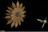The starshade would block the light of distant stars for sensitive space telescopes. Image of The starshade would block the light of distant stars for sensitive space telescopes.