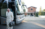 Pope Francis arrives by bus for a spiritual retreat at a retreat house near Rome. Image of Pope Francis arrives by bus for a spiritual retreat at a retreat house near Rome.