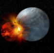 Earth was allegedly struck by a smaller planet which formed the Moon. Image of Earth was allegedly struck by a smaller planet which formed the Moon.