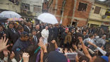 Pope Francis visits a slum during his visit to Brazil. Image of Pope Francis visits a slum during his visit to Brazil.