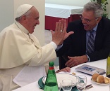 Pope Francis and James Robison: Two Christian brothers exchanging a jovial and hopeful moment Image of Pope Francis and James Robison: Two Christian brothers exchanging a jovial and hopeful moment