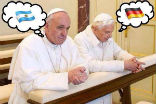 Pope Emeritus Benedict and Pope Francis are praying. Who are you praying for? Team Benedict or Team Francis? Image of Pope Emeritus Benedict and Pope Francis are praying. Who are you praying for? Team Benedict or Team Francis?