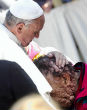 Pope Francis prays will a disfigured man. What matters more however, is what our soul looks like on the inside. Are we disfigured inside? Image of Pope Francis prays will a disfigured man. What matters more however, is what our soul looks like on the inside. Are we disfigured inside?