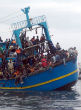 Libyan migrants crossing the Mediterranean Sea. Image of Libyan migrants crossing the Mediterranean Sea.