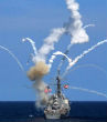 The Destroyer USS The Sullivans during its missile launch. Image of The Destroyer USS The Sullivans during its missile launch.