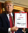 Donald Trump holds the signed loyalty pledge. Image of Donald Trump holds the signed loyalty pledge.