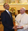 Pope Francis exchanges gifts with President Obama. Image of Pope Francis exchanges gifts with President Obama.