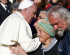 Pope Francis greeting the homeless. Image of Pope Francis greeting the homeless.
