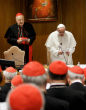 Pope Francis warns bishops about the conspiracy theories revolving around the upcoming synod. Image of Pope Francis warns bishops about the conspiracy theories revolving around the upcoming synod.