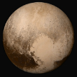The New Horizons image of Pluto. Far from being a boring, icy world with few features, Pluto is a surprisingly complex world full of surprises. Image of The New Horizons image of Pluto. Far from being a boring, icy world with few features, Pluto is a surprisingly complex world full of surprises.