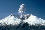 Mt. St. Helens steams in this image showing the new dome within the crater. Image of Mt. St. Helens steams in this image showing the new dome within the crater.
