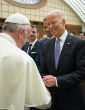 Pope Francis and Joe Biden talk cancer research at Vatican. Image of Pope Francis and Joe Biden talk cancer research at Vatican.