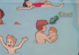 Woman realizes pool safety notice for children encourages racism (Margaret Sawyer). Image of Woman realizes pool safety notice for children encourages racism (Margaret Sawyer).