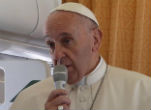 Pope Francis speaks to reporters about war during his flight to World Youth Day in Poland. Image of Pope Francis speaks to reporters about war during his flight to World Youth Day in Poland.