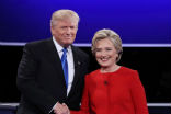 Both candidates were cordial the before and after the debate, but these exchanged sharp accusations during the debate. Trump appeared more reserved than his usual self. Image of Both candidates were cordial the before and after the debate, but these exchanged sharp accusations during the debate. Trump appeared more reserved than his usual self.