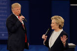Trump attacked Clinton, hard, and she was off balance during much of the debate. Image of Trump attacked Clinton, hard, and she was off balance during much of the debate.