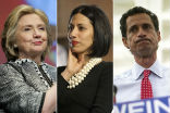 Hillary Clinton may be sunk due to Huma Abedin's use of her husband's laptop. Anthony Weiner is under investigation for sexting. Image of Hillary Clinton may be sunk due to Huma Abedin's use of her husband's laptop. Anthony Weiner is under investigation for sexting.