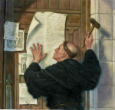 Martin Luther posted the 95 Theses which sparked the Protestant Reformation. Image of Martin Luther posted the 95 Theses which sparked the Protestant Reformation.