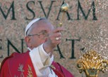 Pope Francis reads his Palm Sunday homily during mass. Image of Pope Francis reads his Palm Sunday homily during mass.