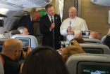 Pope Francis took questions on his return flight from Colombia. Image of Pope Francis took questions on his return flight from Colombia.