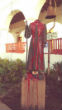 The vandalized statue of St. Serra has been removed for now. Image of The vandalized statue of St. Serra has been removed for now.
