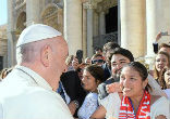 Pope Francis spoke to a group of young people from France. Image of Pope Francis spoke to a group of young people from France.