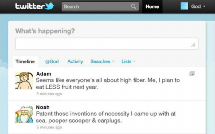 Hilarious Biblical character tweets. Hilarious Biblical character tweets.