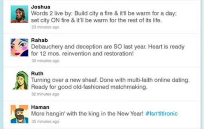 Humorous Biblical character Tweets. Humorous Biblical character Tweets.