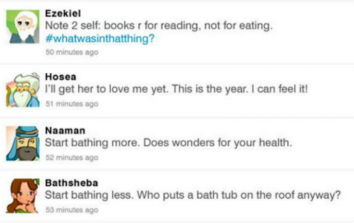 Biblical character tweets. Biblical character tweets.