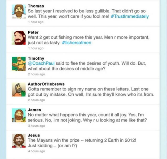 Biblical character tweets.