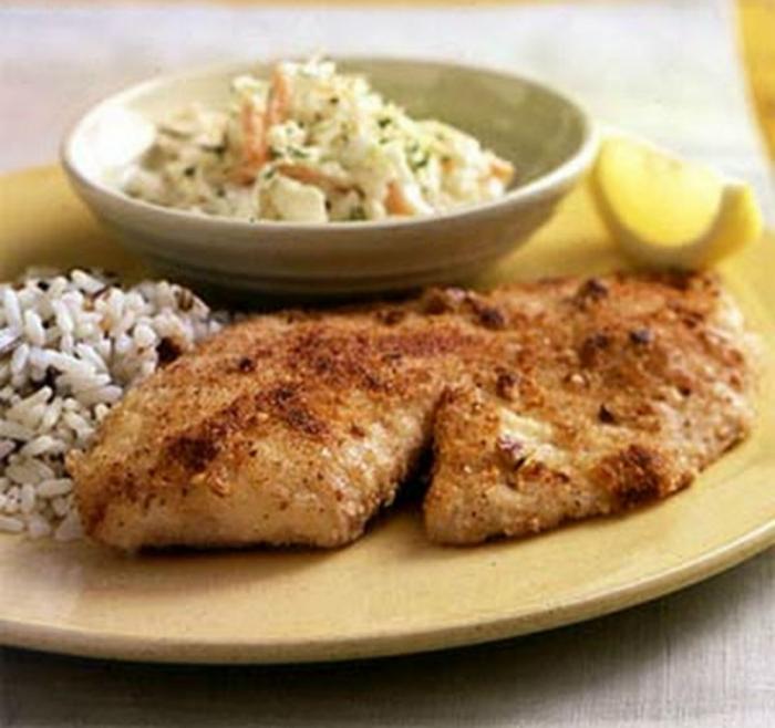 Pecan-crusted tilapia. Pecan-crusted tilapia.