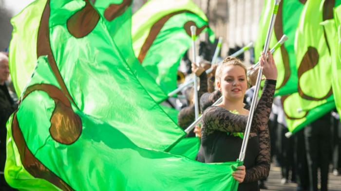 Hundreds of performers and puppets appear for London's St. Patrick's parade. Hundreds of performers and puppets appear for London's St. Patrick's parade.