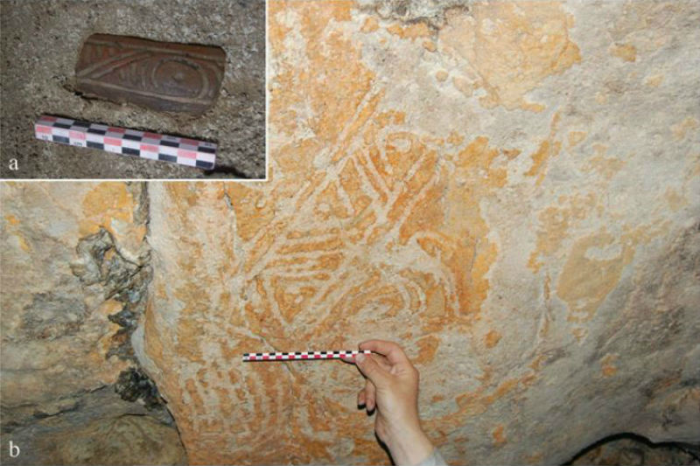 Indigenous ceramics from cave 18 with similar iconography from cave 12 on the other side of the island. Indigenous ceramics from cave 18 with similar iconography from cave 12 on the other side of the island.