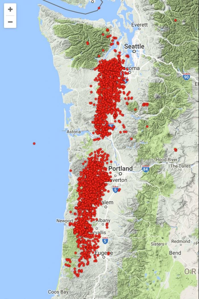 Fig 1. Regular Episodic Tremor and Slip (ETS) events have been occurring every 10-14 months since the 1990 Fig 1. Regular Episodic Tremor and Slip (ETS) events have been occurring every 10-14 months since the 1990