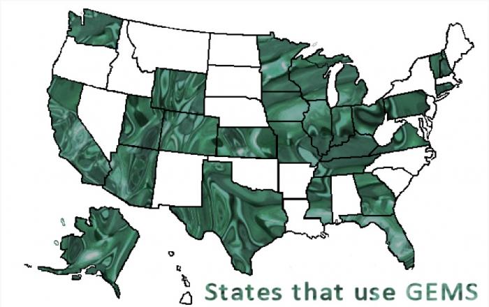 Image courtesy of BlackBoxVoting.org - 25 states using the highly riggable vote manipulation & tabulation software called GEMS. These states can be rigged to throw the election to a candidate. The total electoral votes, of these states, would assure a Presidential win, even if the GEMS was altered in just key demographics and/or states. Image courtesy of BlackBoxVoting.org - 25 states using the highly riggable vote manipulation & tabulation software called GEMS. These states can be rigged to throw the election to a candidate. The total electoral votes, of these states, would assure a Presidential win, even if the GEMS was altered in just key demographics and/or states.