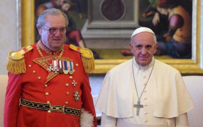 Pope Francis with the Grand Master of the Sovereign Order of Malta, Fra' Matthew Festing, during a private audience. Pope Francis with the Grand Master of the Sovereign Order of Malta, Fra' Matthew Festing, during a private audience.