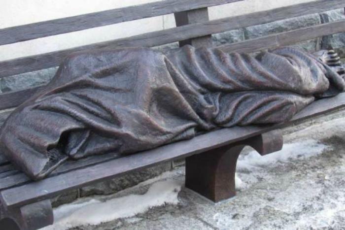 Homeless Jesus statue.