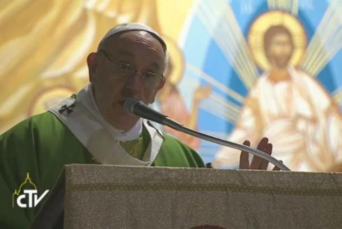 Pope Francis celebrates Mass at the Santa Maria a Setteville parish in Rome.