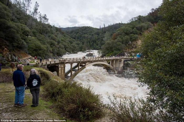 Today, the water under the South Yuba River Bridge is fast and dangerous. Tourists stop to take pictures of all the water.