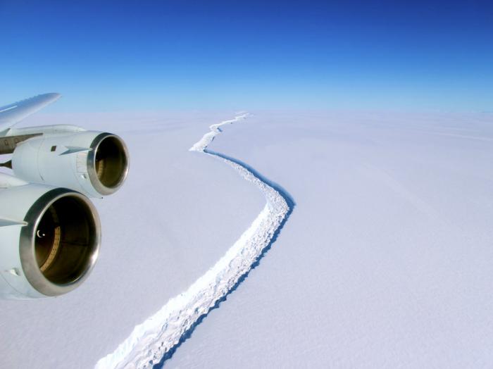 The crack in Larson C is 70 miles long and 300 feet wide and 1,600 feet deep. When it breaks, it will form the largest iceberg over 23,000 square miles in size, or roughly the size of the state of Delaware. 