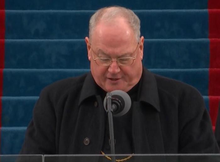 Father Dolan prays during Donald Trump's inauguration ceremony.