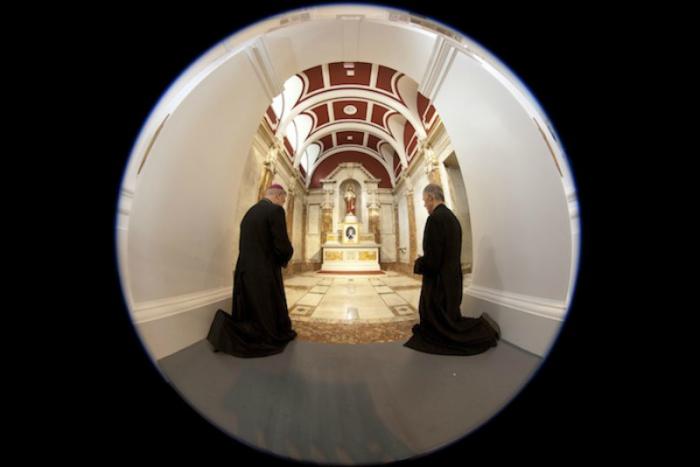 Archbishop Leo Cushley and Father Joe McAuley at the tomb of The Venerable Margaret Sinclair in St Patrick's Church, Cowgate, Edinburgh. Archbishop Leo Cushley and Father Joe McAuley at the tomb of The Venerable Margaret Sinclair in St Patrick's Church, Cowgate, Edinburgh.