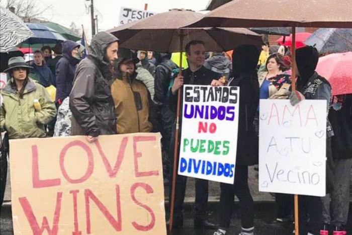 Human shields outside of St. Peter's Catholic Church, Portland, Oregon. Human shields outside of St. Peter's Catholic Church, Portland, Oregon.