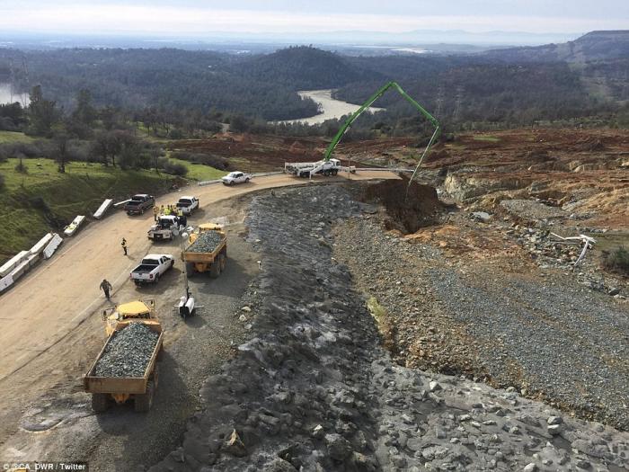 A view from above the spillway towards Oroville in the distance. A view from above the spillway towards Oroville in the distance.