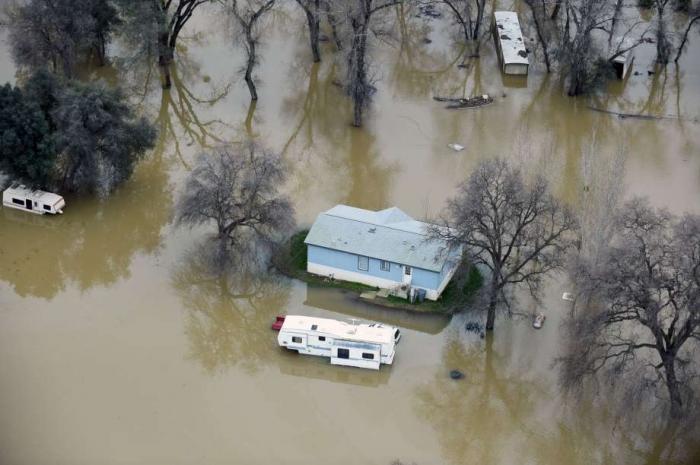 Homes are inundated even far away from the Oroville dam. 