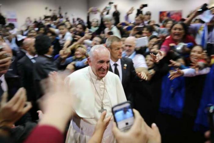 Pope Francis at the Second World Meeting of Popular Movements in Santa Cruz, Bolivia. Pope Francis at the Second World Meeting of Popular Movements in Santa Cruz, Bolivia.